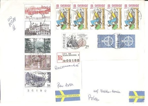 Zdjęcie oferty: Turystyka Mi-1108/12 i znaczki z karnetu C1127 na liście ze Szwecji