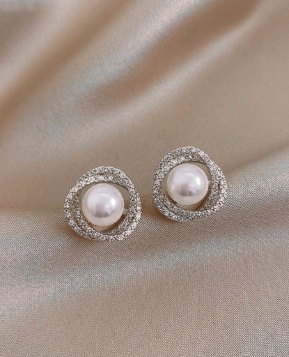 Zdjęcie oferty: Kolczyki perła perełki cyrkonie srebrne ślub