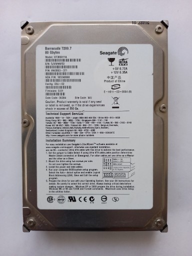 Zdjęcie oferty: SEAGATE BARRACUDA 80GB PATA (IDE/ATA) 3.5' ST380011A (stary typ) 