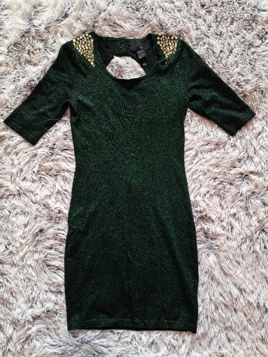 Zdjęcie oferty: Błyszcząca butelkowa zieleń sukienka H&M xs/34 z 