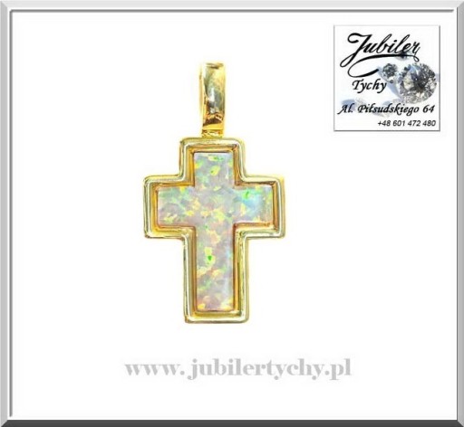 Zdjęcie oferty: Złoty wisiorek krzyżyk zawieszka krzyż z opalem 