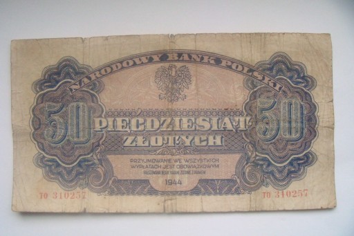 Zdjęcie oferty: POLSKA LUBELSKA  Banknot 50 zł. 1944 r. seria TO