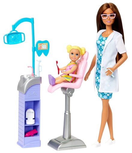 Barbie Zawód zestaw gier z lalką - Dentystka brązowowłosa DHB63
