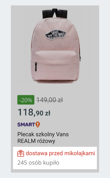 Czerwone oznaczenie: dostawa przed mikołajkami