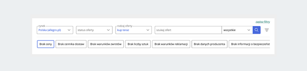 zrzut z ekranu: widok szybkich filtrów w zakładce Mój asortyment