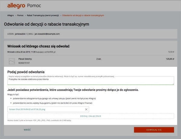 Nie Otrzymalem Rabatu Transakcyjnego Zwrotu Prowizji Czy Moge Sie Odwolac Pomoc Allegro
