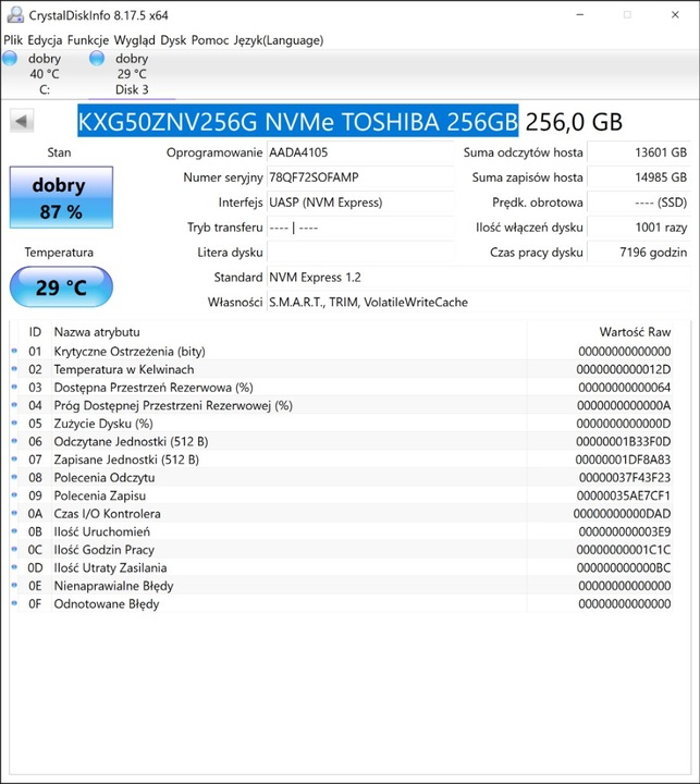 NAUDOTOS DISKAS TOSHIBA XG5 KXG50ZNV256G NVME 256GB M.2 SSD - SROTAS