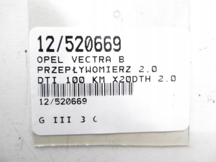 VECTRA B DÉBITMÈTRE 2,0DTI 0281002139