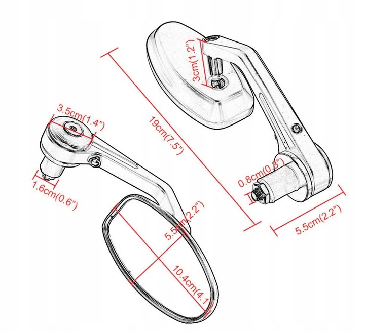 BOTTOM SIDE MIRRORS IN STEERING WHEEL NAKED CAFE RACER BOBBE 