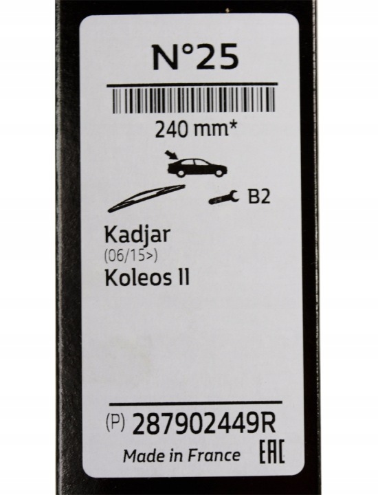 POIGNÉE ESSUIE-GLACES ARRIÈRE RENAULT KADJAR KOLEOS II 240MM ORIGINAL