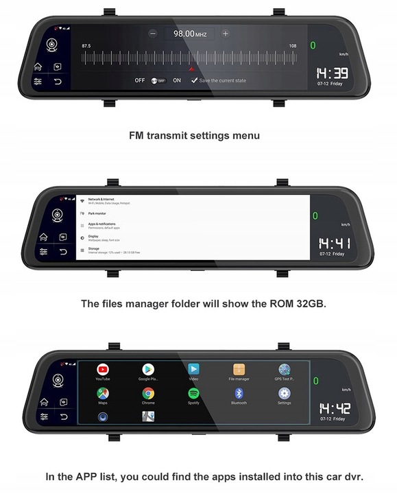 CÁMARA RETROVISOR DE AUTOMÓVIL AUTO NAVEGACIÓN GRABADORA DE VÍDEO ESPEJO WIFI GPS LTE 