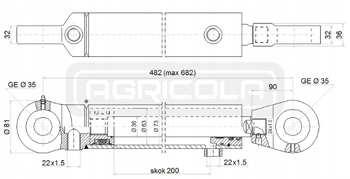 SERVOVARIKLIS HYDR. 63\/36\/200 U35 L:482 HYDROLIDER nuotrauka 4