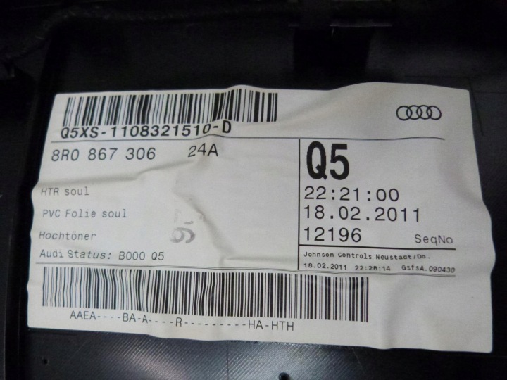 AUDI Q5 8R GARNITURE PORTES COLLECTEUR DROIT ARRIÈRE