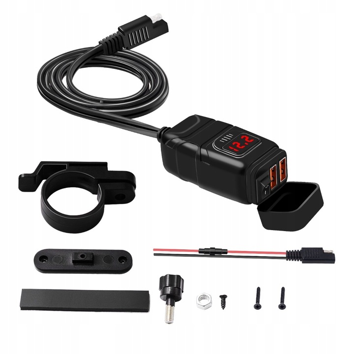 DISPOSITIVO DE CARGA MOTOCICLETA VOLTÍMETRO 2XUSB QC 3.0 