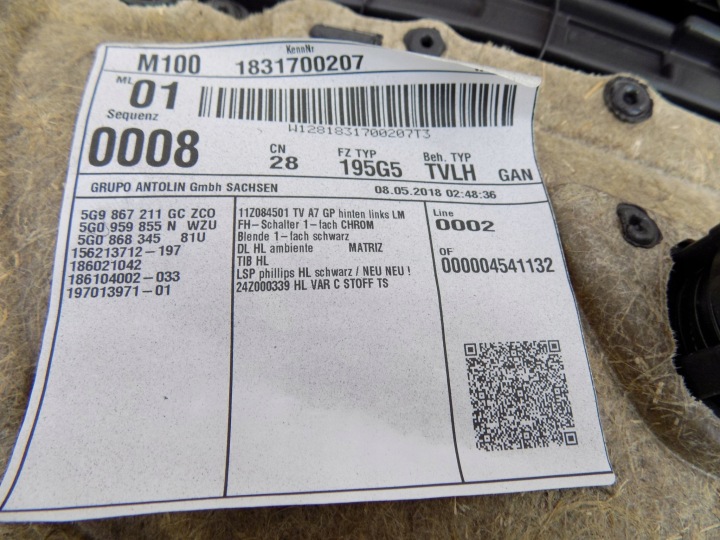 5G4868073 COLLECTEUR PORTES GAUCHE ARRIÈRE GOLF VII 7