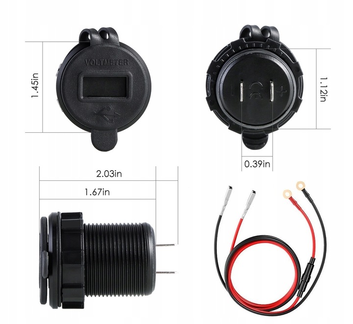 DISPOSITIVO DE CARGA AUTO 2 PIEZAS USB QC3.0 VOLTÍMETRO 3A ALUMINIO 