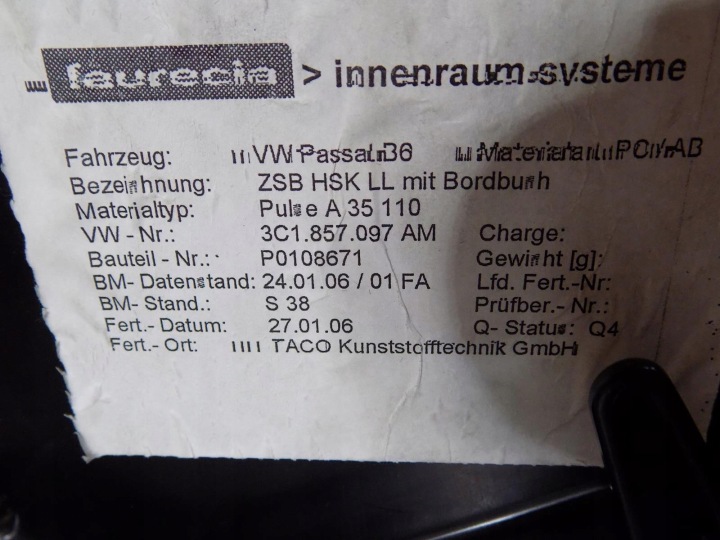VW PASSAT B6 BOÎTE À GANTS PASSAGER 3C1857097AM