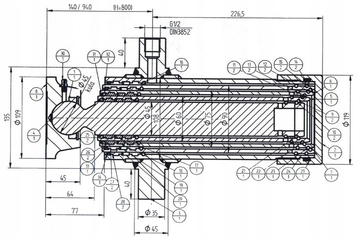 CYLINDER TELESCOPE 800MM WYWROT ON REAR + ATTACHMENT photo 4 - milautoparts-fr.ukrlive.com