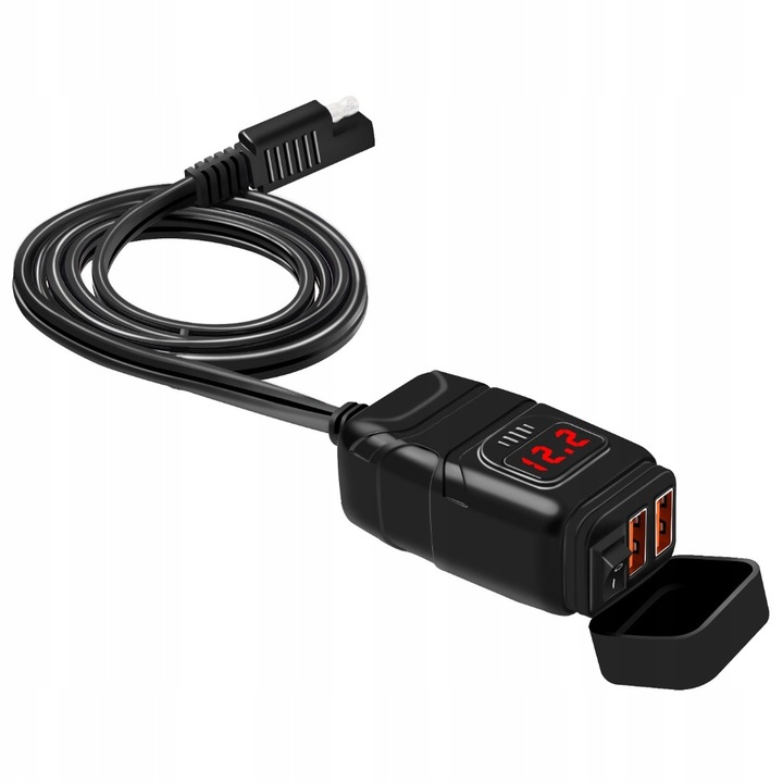 DISPOSITIVO DE CARGA MOTOCICLETA VOLTÍMETRO 2XUSB QC 3.0 