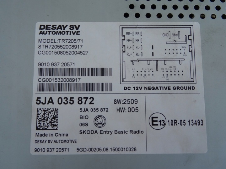 RADIO D'USINE 5JA035872 SKODA RAPID