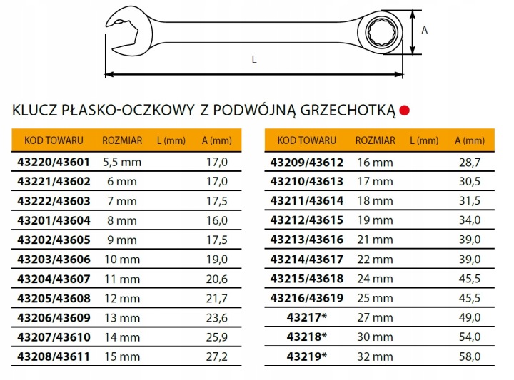 CLÉ PLASKO-OCZKOWY AVEC DOUBLE CRÉCELLE 14MM