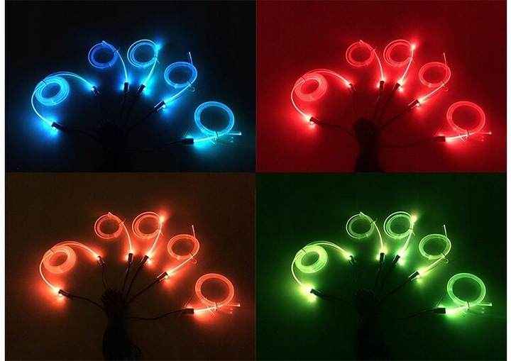 6X CABLE DE FIBRA ÓPTICA EL WIRE DIODO LUMINOSO LED RGB AMBIENT CONTROL REMOTO APP 8M 