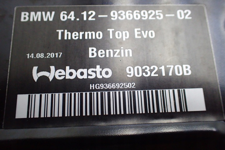 BMW X4 G02 WEBASTO CALEFACCIÓN POSTOJOWE 9032170B 