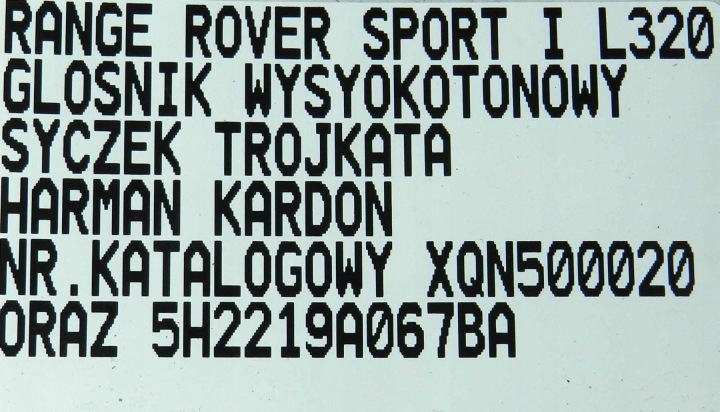 SYCZEK HAUT-PARLEUR HAUTE FRÉQUENCE HARMAN/KARDAN RANGE ROVER SPORT L320 XQN500020