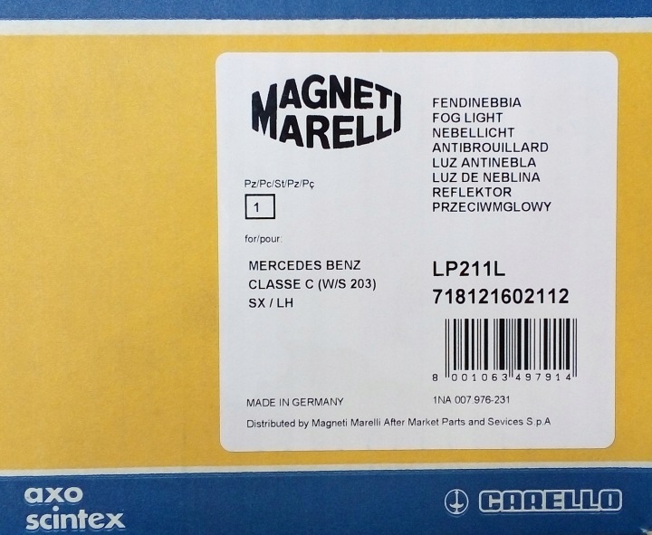 MAGNETI MARELLI PHARES ANTIBROUILLARD GAUCHE MERCEDES C CLASSE 718121602112