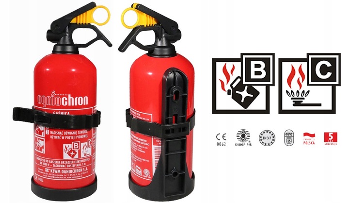 EXTINGUIDOR DE AUTOMÓVIL DE POLVO SOPORTE BC 1KG BHP OGNIOCHRON PERCHERO 2024 