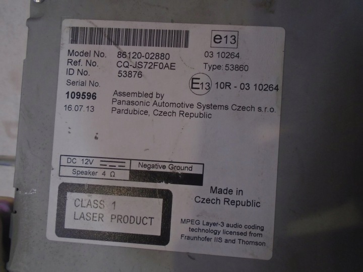 AUTORADIO RADIO TOYOTA AURIS II 86120-02880