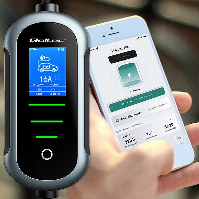 CHARGEUR EV TYPE 2 7KW WIFI TUYA LCD CEE 32A 5M MOBILE WALLBOX 2 EN 1 QOLTEC