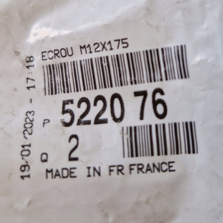 ÉCROU DISPOSITIF DE SÉCURITÉ FIXATION ARRIÈRE AMORTISSEUR PEUGEOT OE 522076