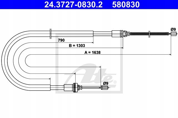 ATE 24.3727-0830 CABLE BRAKES MANUAL PEUGEOT 20 