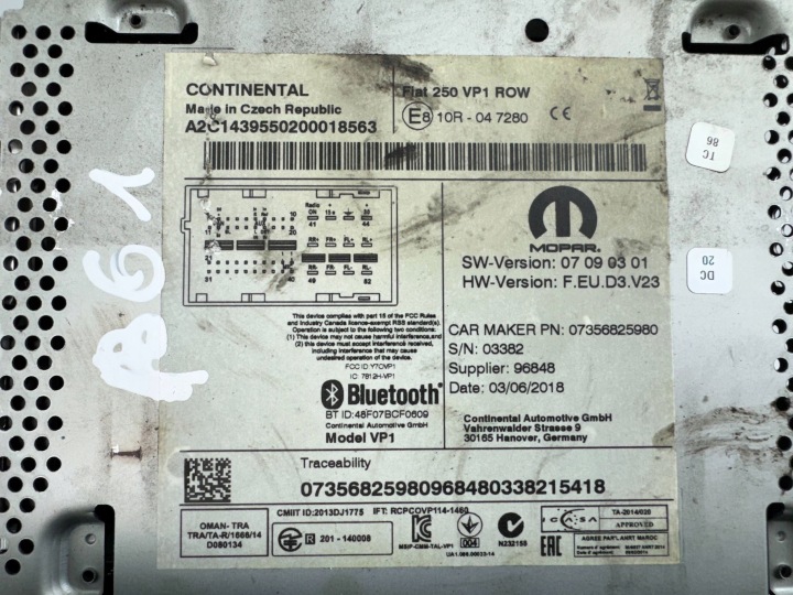 AUTORADIO FIAT OE 07356825980