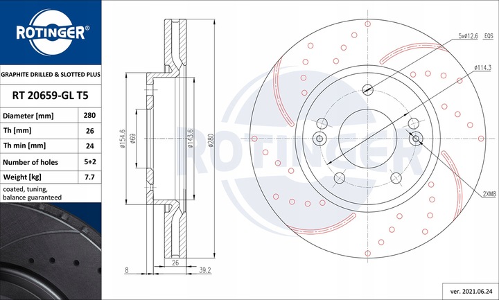 DISKAI ROTINGER KIA SOUL VENGA PRIEK. 280MM nuotrauka 2