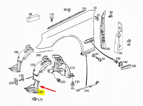 MERCEDES-BENZ CLK C209 AVANT GAUCHE INFÉRIEURE PROTECTION GARDE-BOUE A2098841322