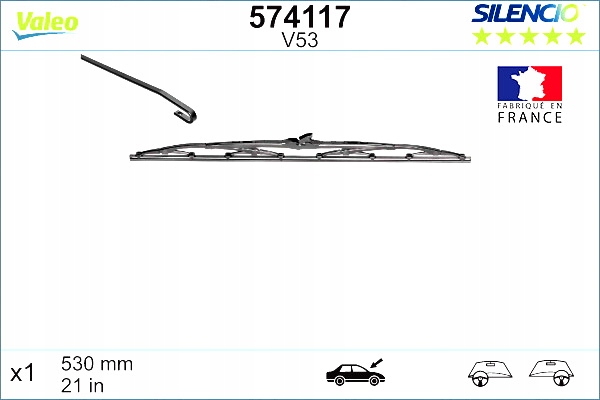 VALEO LIMPIAPARABRISAS ESCOBILLAS PRZEGUBOWE PARTE DELANTERA 1SZT. V53 SILENCIO 530MM 