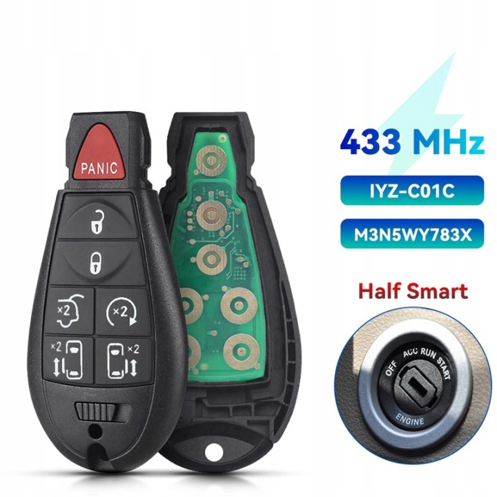 POUR DODGE CALIBER JOURNEY M3N5WY783X IYZ-C01C 433MHZ TÉLÉCOMMANDE CLÉ 2008-2010
