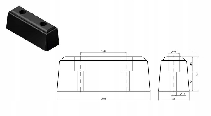 TOPE DE SUSPENSION DE GOMA 25X8,5X9 CM - GRANDE - 2 ORIFICIOS 