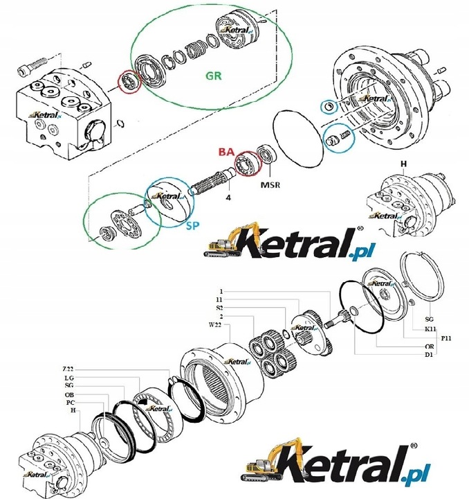 EJE MOTOR ENGRANAJE BOBCAT E25 E26 E32 E35 