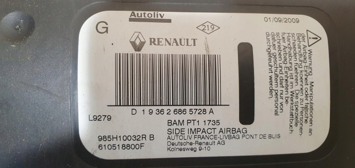AIRBAG COUSSIN SIÈGES RENAULT OE 985H10032R
