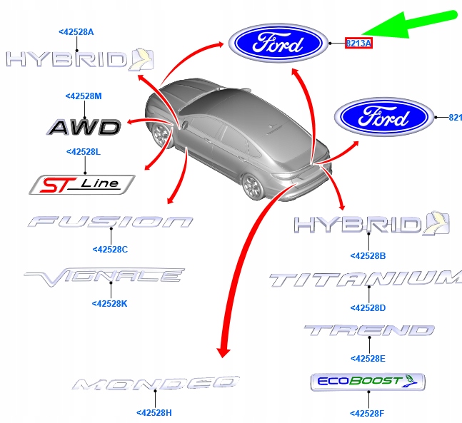 OVALE EMBLÈME FORD MONDEO MK5 5212690 DS73-8B262-AC ORIGINAL