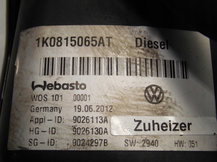 CALEFACCIÓN POSTOJOWE WEBASTO 1K0815065AT VW TOURAN 1T CADDY 2K 1.6TDI 