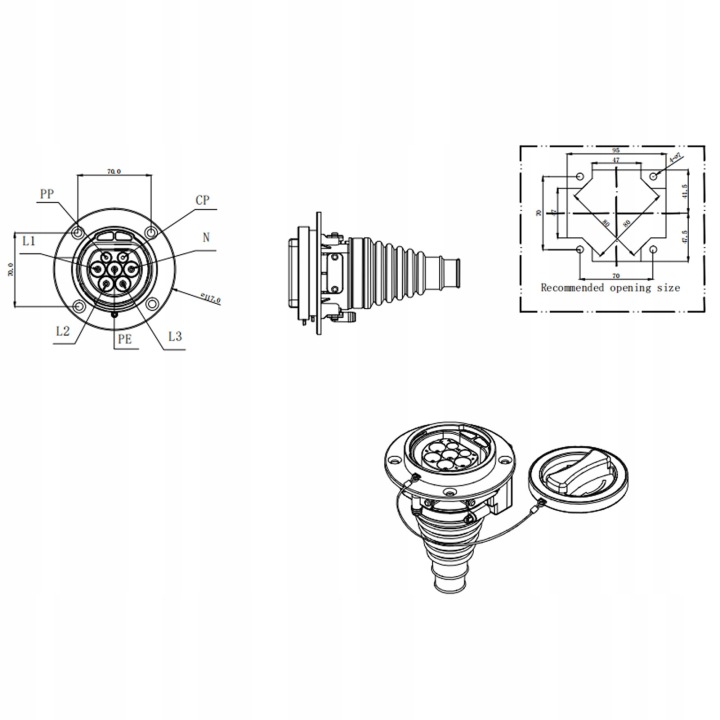 IEC 62196–2 PRISE ADOWANIA TYPE 2 EV JEDNOFAZOWY 16/32A AC IP54 A8