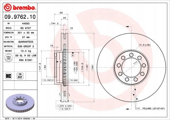 DISCOS ZAPATAS PARTE DELANTERA BREMBO IVECO DAILY IV CAJA 