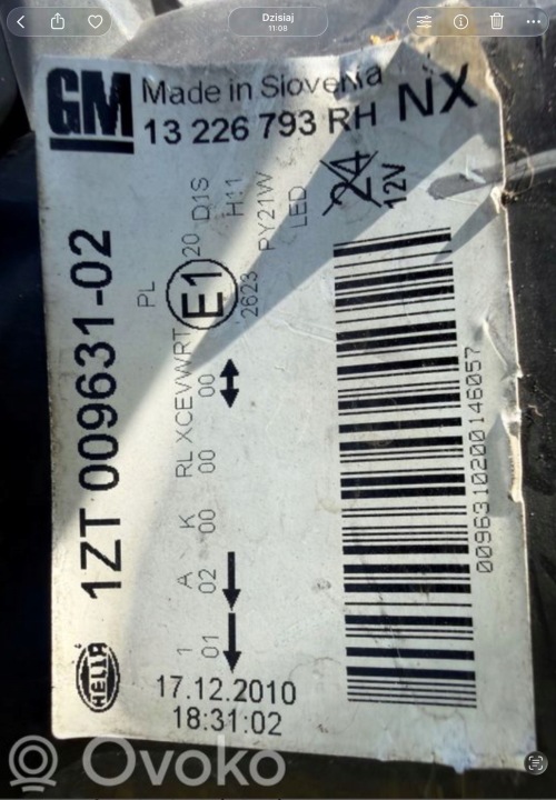 PROJECTEUR XÉNON DROITE CÔTÉ OPEL INSIGNIA A 1ZT00963102