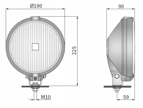 EN LIGNE PROJECTEUR HALOGENOWY H3 190X90 POIGNÉE M10 WESEM T25