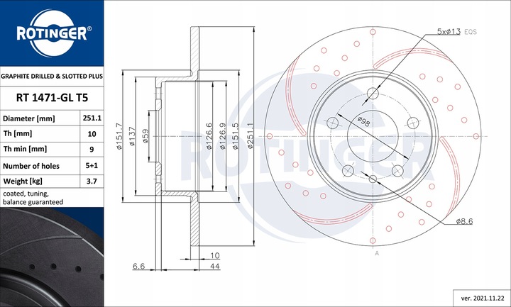 DISKAI ROTINGER ALFA 147 156 164 GAL. 251MM nuotrauka 2