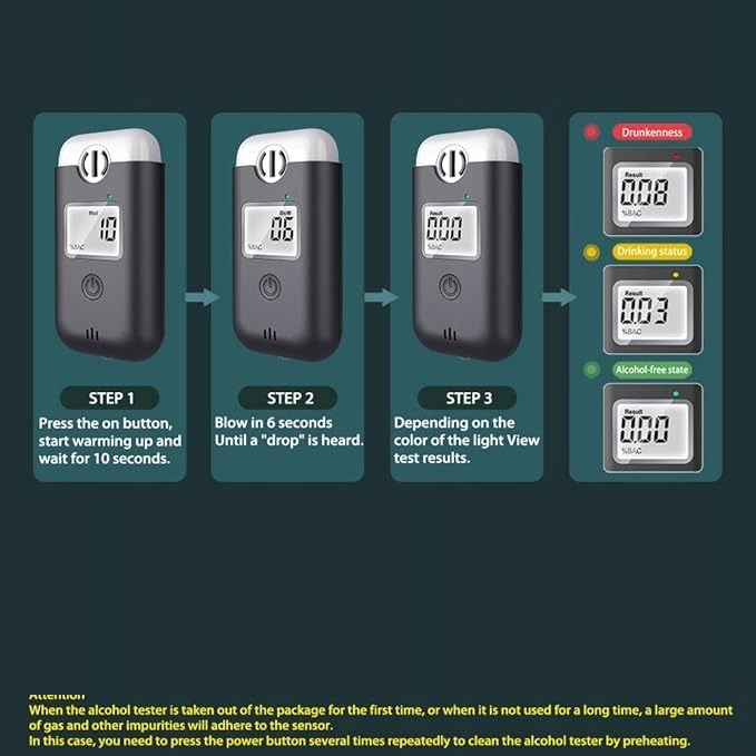 ALCOHOLÍMETRO POLICYJNY CON LINTERNA DIODO LUMINOSO LED MEDIDOR PROMILI LCD PRECYZJA 